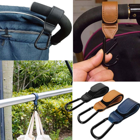 ZAAWUUT Bag,2-Pack Stroller Hooks,Leather Strap Hook for Hanging Diaper Universal Hooks