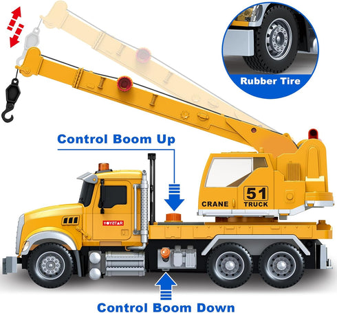 3 4 5 6 7 8 15" Bstoyder Kids Toys for Years Old Boys, Crane Truck Toy with Lights, Sounds, Toddler Friction Powered