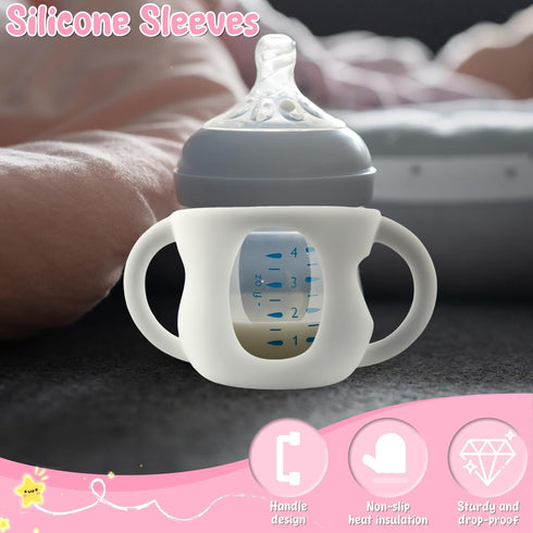 NEMTMCUA 6Pcs 120ml Baby Bottle Sleeves, Drop Resistant Glass Protection Sleeves with Handles for Avent Baby Bottles