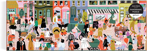Galison Halloween Parade Fall 1000 Piece Panoramic Puzzle - Colorful and Bright Family Activity