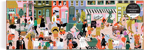 Galison Halloween Parade Fall 1000 Piece Panoramic Puzzle - Colorful and Bright Family Activity