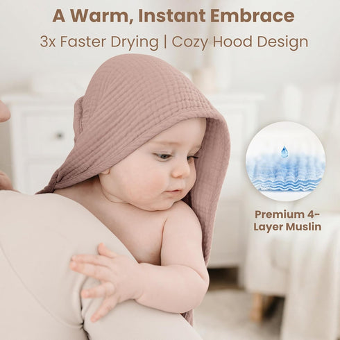2-Pack 100% Blooms,32" 32") Konssy Muslin Hooded Baby Towels, Cotton, Ultra-Soft & Absorbent Baby Bath Towels with Hood