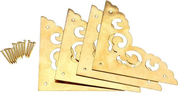 dophee 4Pcs 2.5" Brass Flat Corners Bracket, Retro Table Corner Cover Protectors