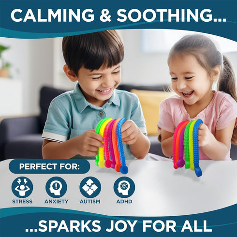 BUNMO Stretchy Strings | Sensory Toys for Toddlers 1-3 | Stimulating & Addictive Sensory Toys for Kids with Autism | Fidget Toy for Anxiety & Stress Relief | Hours of Fun for Kids | Textured 6pk