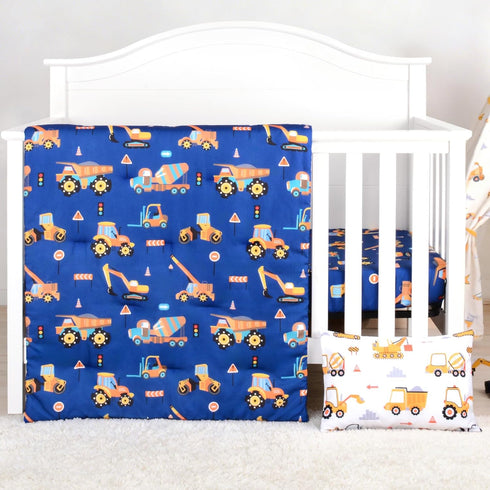 UOMNY Crib Bedding Set for Boys 3 Piece Engineering Vehicle Baby Boy