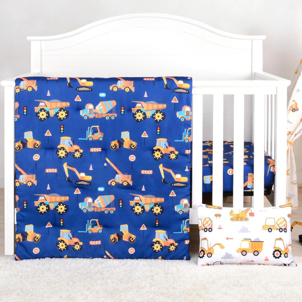 UOMNY Crib Bedding Set for Boys 3 Piece Engineering Vehicle Baby Boy