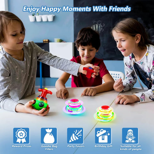 TOYANDONA 3 Pcs LED Light Up Spinning Top Toys, Flashing Music Spinning Tops for Kids Birthday Party Favors