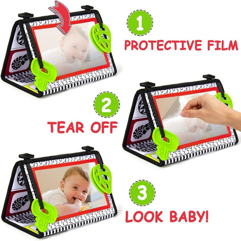 teytoy Tummy Time Baby Mirror Toys, Double Black and White High Contrast Toys for Infants 0-6 Months