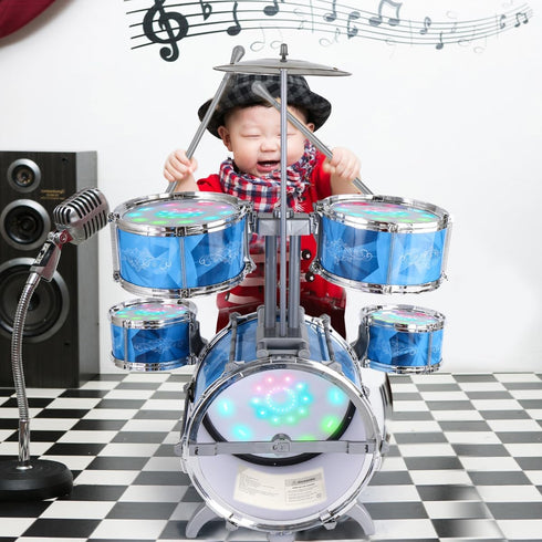 Kids Drum Set for Toddlers with 5 High Drums & Lights, Vibrating-Controlled Drum Kit Musical Instruments for Ages 1-5