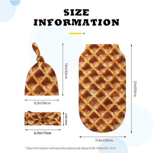 Set Waffles Food Swaddle Blankets Newborn Receiving Blanket Baby Swaddle Wrap with Headband Hat for Baby Girls Boys