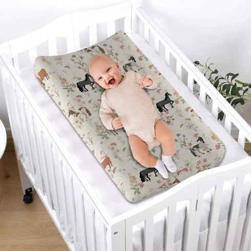 Horse Flower Changing Pad Cover, Toddler Baby Girls Boys, Soft Breathable Stretchy Diaper Change Table Sheet