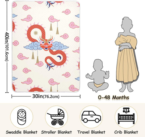 xigua Chinese Dragon Pattern Baby Blankets, 30 x 40 Inch, Super Soft Toddler Newborn Blanket, Double Layer for Crib