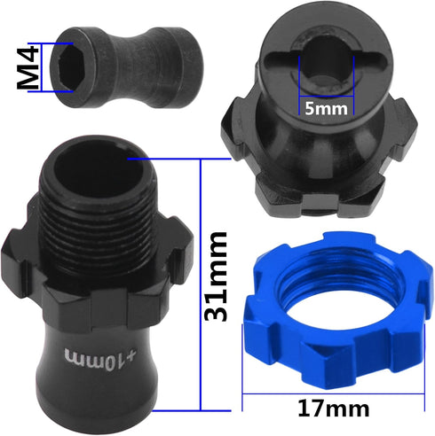 ShareGoo Metal +10mm Extended Wheel Hex Hub Adapter, Compatible with 1/10 Slash 2WD 4X4 RC Car (Blue)