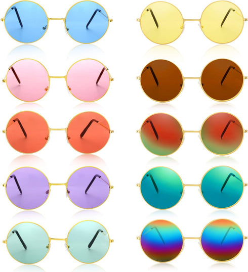 Bememo 20 Pieces Hippie Headband Glasses Costume Set, Includes 10 Pieces Multicolor Daisy Flower Crown and 10 Pieces