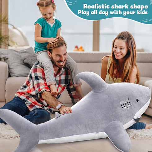 MorisMos Giant Shark Stuffed Animal, 51" Plush Pillow Toy Gift for Kids and Girlfriend, Gray