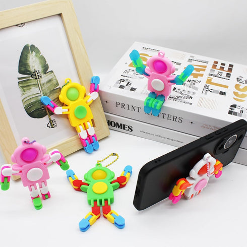 DUOBAOJIA 8 Pack Pop Fidget Spinner, Keychain Fidget Toys, Wacky Tracks Fidget Toys, Deformable Fidget Spinners Robot