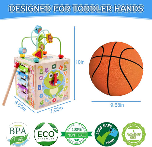 1 2 3 1st 12+ Wooden Activity Cube | Montessori Toys for Year Old Toddlers | One Year Old First Birthday Gift |