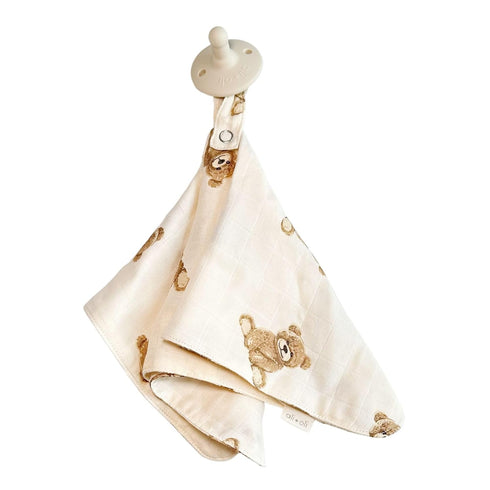 15"x15" Ali+Oli Security Blanket for Baby Teddy Bear Pacifier Holder, Soft Muslin Cuddle Blanket with Lead-Free Snap