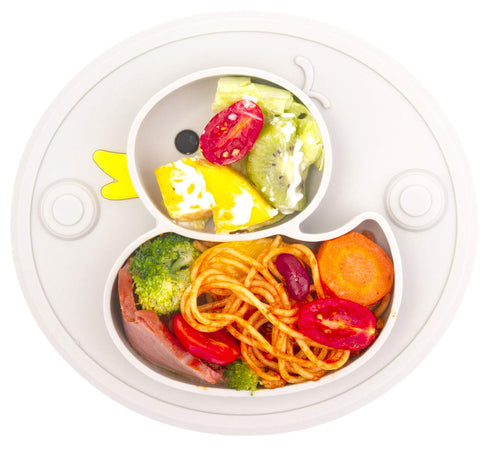 Baby Plate Silicone Toddler Plates Suction Placemat Divided Dishes for Kids, BPA Free, Microwave Dishwasher Safe (Grey)