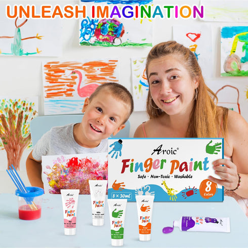 AROIC 8PCS Washable Finger Paint for Kids, Non-Toxic 8 Colors Art Supplies for Toddlers & DIY Crafts