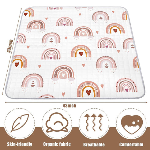 Boho Rainbow Portable Baby Play Mat, 43 x 43 Inch Washable Foldable Crawling Mat, Non Slip Playmat for Babies