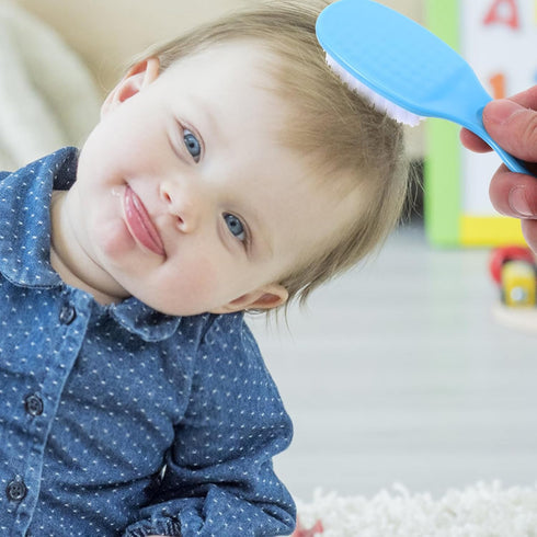 Set Brush Comb for Newborns, Soft Bristle Hairbrush with Massage Function, Gentle Hair Grooming Kit for Boys, Blue