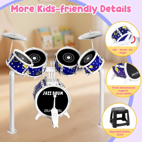 Set 5 3 4 5 3-5 Toy Drum for Kids Toddler Jazz Drum Kit with Drums Musical Instruments Toys for Year Old Boys Girls