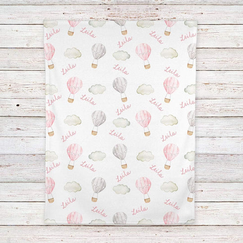 Lovable Gift Co Hot Air Balloons Personalized Baby Receiving Swaddle Blanket, Pink
