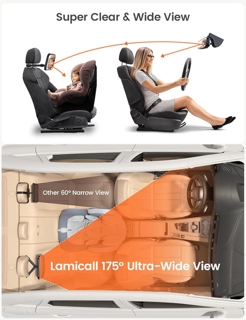 3S 360 Lamicall Baby Car Mirror for Backseat - Never Shake Clip Hook, Safest Acrylic Rear Facing Car Seat Mirror