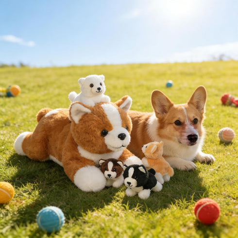 5 16" Mommy 4 Pieces Corgi Dog Stuffed Animal with Babies Puppies Inside Stuffed Corgi Dog Plush Toy with Baby Puppy