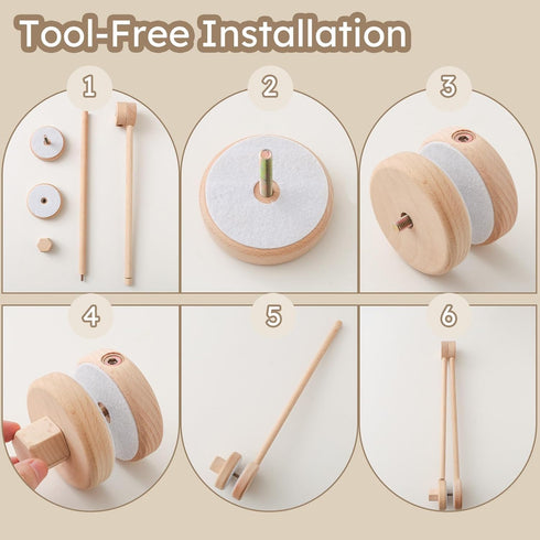 Moyii 360 Wooden Baby Mobile Arm for Crib Adjustable Beech Wood Mobile Holder, Foldable Baby Mobile Hanger