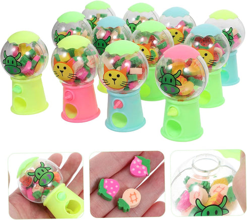 VICASKY 12pcs Small Rubber Gashapon Machine Candy Dispenser Food Pencil Eraser Mini Puzzles