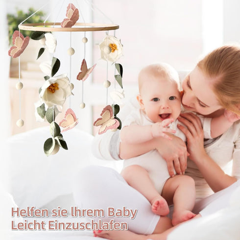 SWECOMZE Floral Baby Mobile Nursery Decor Felt Flowers Butterflies Baby Mobile for Crib Boys Girls Boho Style Neutral