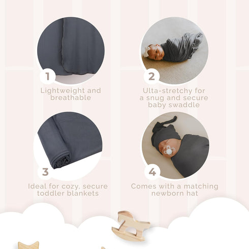 Set 120 120 cm Swaddle Receiving Blankets with Matching Beanie Newborn Nursery Swaddle Wrap for Baby, * (Gray)