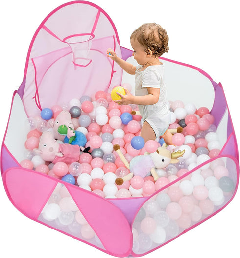 Eocolz Kids Ball Pit - Large Pop Up Childrens Ball Pits Tent for Toddlers with Basketball Hoop, 4 Ft (Pink)