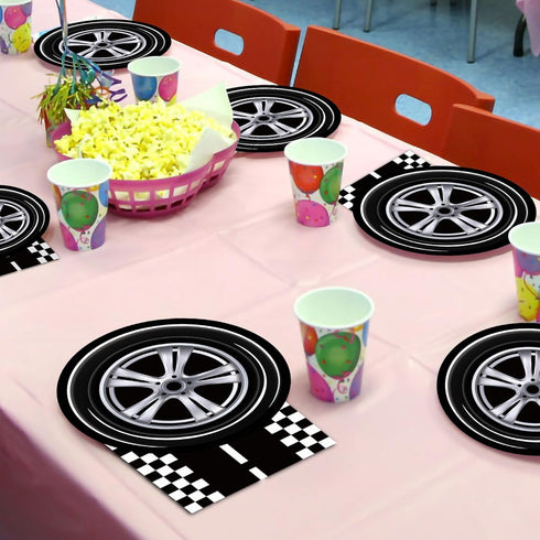 96 Pcs Race Car Party Plates and Napkins Sets, Racing Car Race Track Party Supplies Disposable Tableware for Boys/Kids