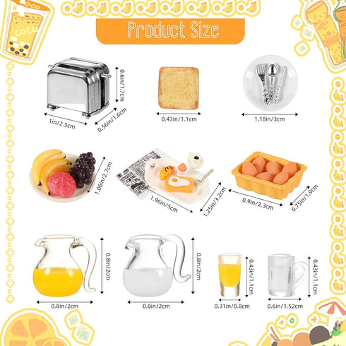 simarro 46 1:12 Miniature Dollhouse Breakfast Accessories, Pcs Scale Mini Toast Machine Bread Milk Eggs Cups Fruits