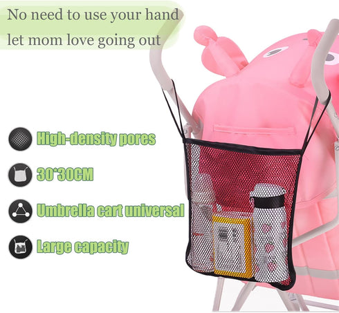 2 Pack Portable Universal Baby Stroller Hanging Bag, Accessory Mesh Organizer Net Bag for Food and Toys