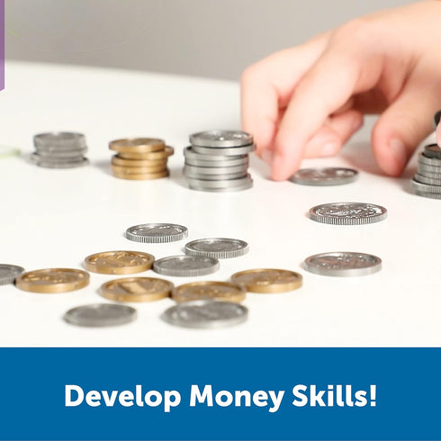 Set Learning Resources Pretend Play Money - Math Manipulatives For Kids, Kids Bank, Plastic Coins, Cash Register