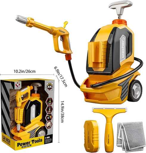 Kids Clean Car Wash Toy, Toddler Cleaning Set with Manual Pressure Washer, Pretend Play Gift for Ages 3+
