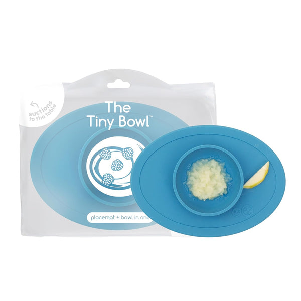 ezpz Tiny Bowl (Blue) - Silicone Suction Placemat + Bowl for Infants, Baby Led Weaning Supplies