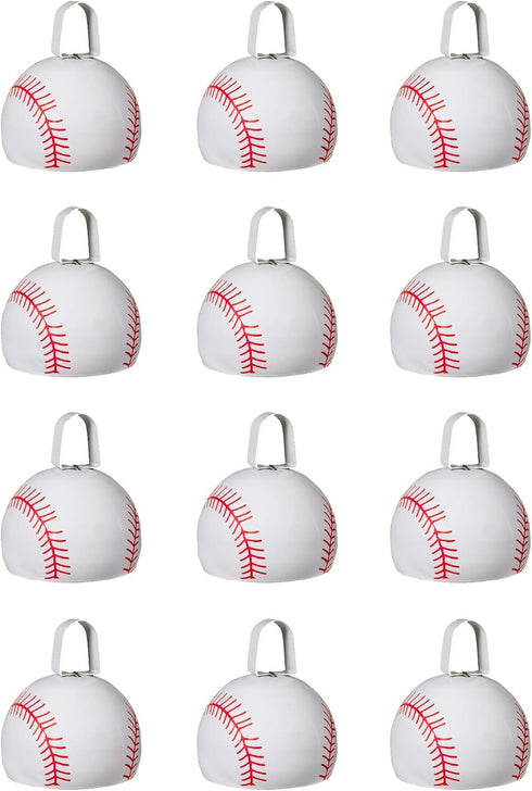 12-Pack Metal Baseball Cowbell Noise Makers 3-Inch White & Red Sports Cowbells