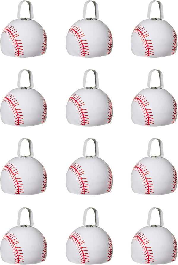 12-Pack Metal Baseball Cowbell Noise Makers 3-Inch White & Red Sports Cowbells