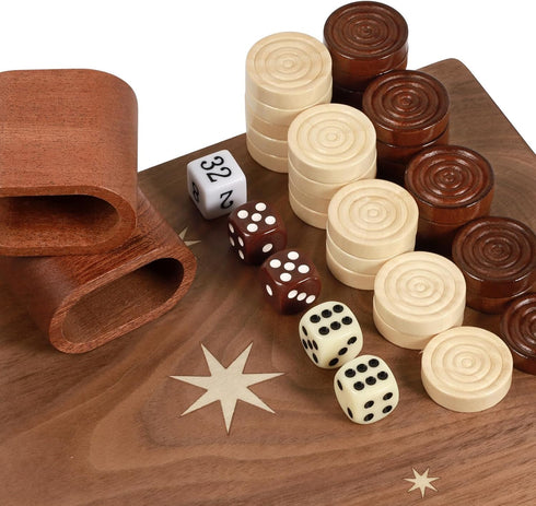 Syrace Backgammon Set 16x15.3inch, Handcrafted Wooden - Oversized Pieces, Intricate Carvings, Premium Travel Game Board