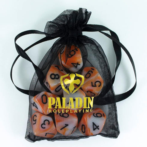 Orange and White D10 Dice Set - 8 Dice - 'Troll Slayer'