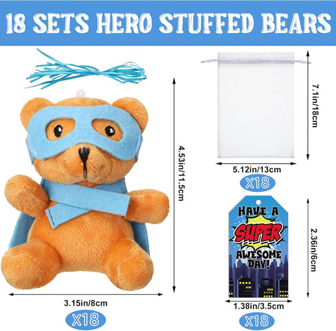 18 4" Silipull Pcs Hero Party Favor Stuffed Animal Bears Small Bear Plush Toys Plush Bears with Eye Mask Cape for Party