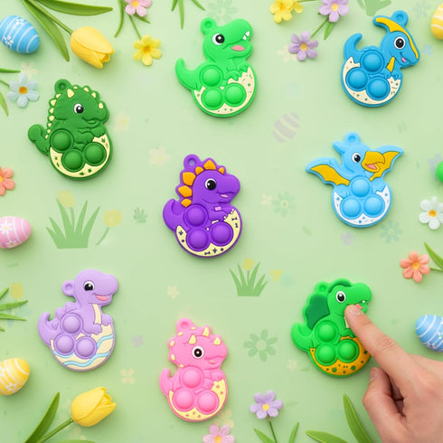 BicMan 36 Pack Prefilled Easter Eggs with Dinosaur Pop Fidget Toys, Easter Egg Hunt Basket Stuffers for Kids, Easter