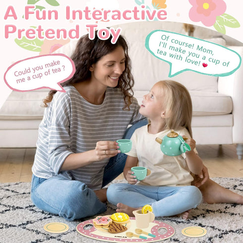 Set 3 4 5 Wooden Tea for Little Girls Play Food Pretend Play Kitchen Accessories for Years Old Girls and Boys Toddler