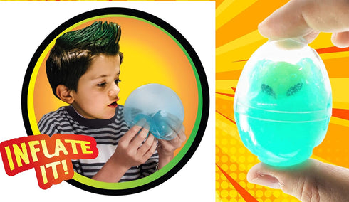 JA-RU Inflatable Glow in The Dark Egg - Slime & Alien Figure (6 Packs) - Neon Gooey Fidget Toy Slime Kit for Sensory