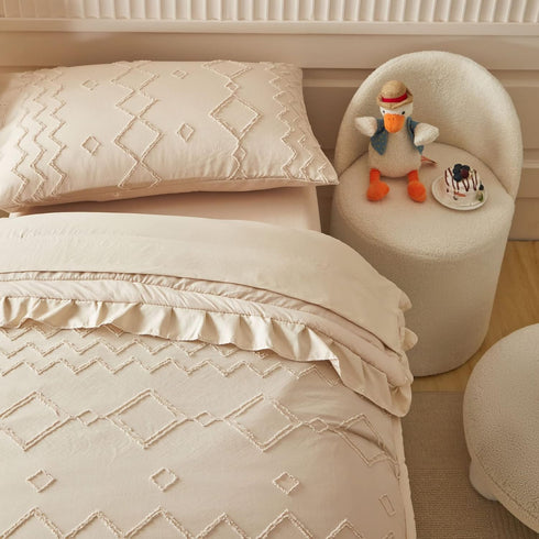 AIKASY Set 4 Set, Toddler Bedding Pieces Super Soft Comforter Shabby Boho Bohemian Design for Boys and GirlsRuffle